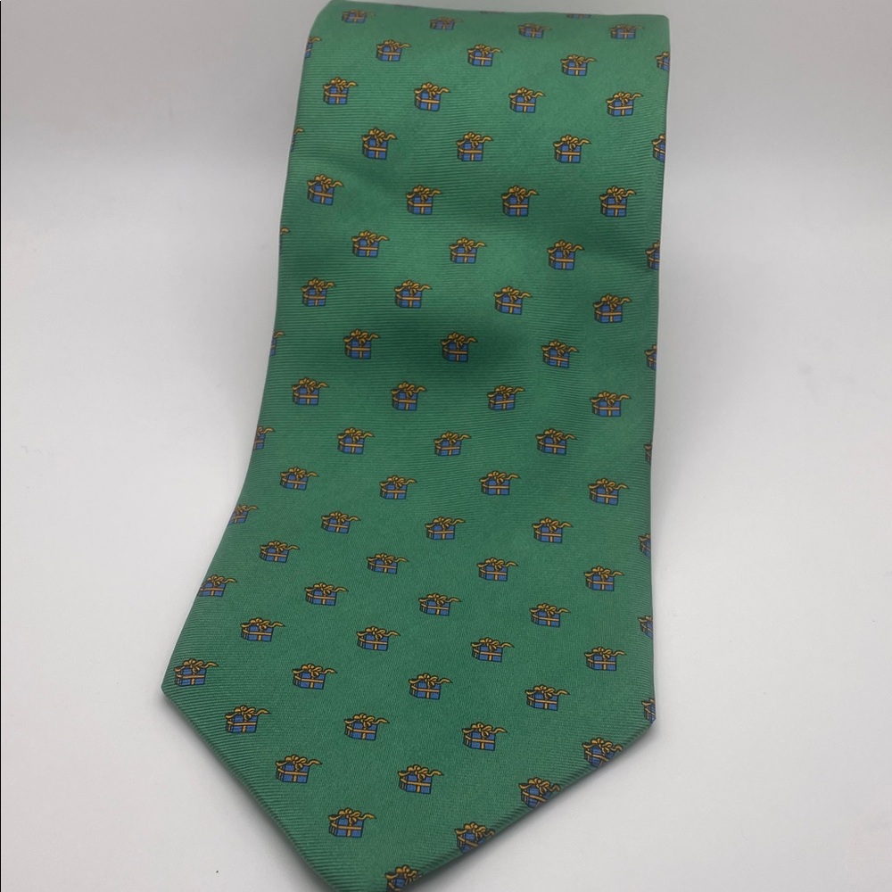 Brooks Brothers Green Tie with Christmas present Pattern